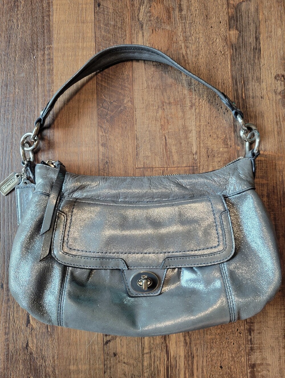 Y2K Coach Poppy Groovy Swing Crossbody Shoulder Bag Gunmetal #17919